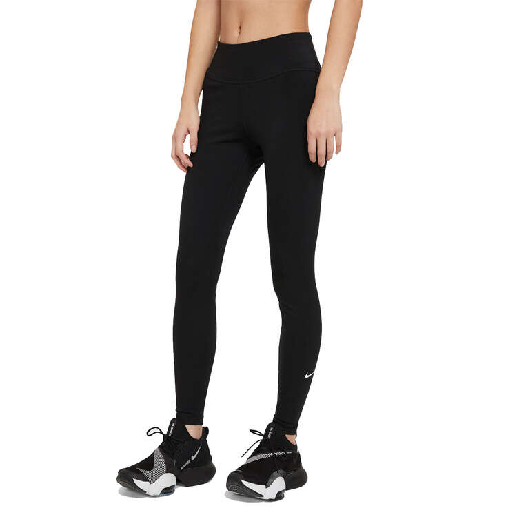 Nike One Womens Mid-Rise Full Length Tights Plus Black XL, Black, rebel_hi-res