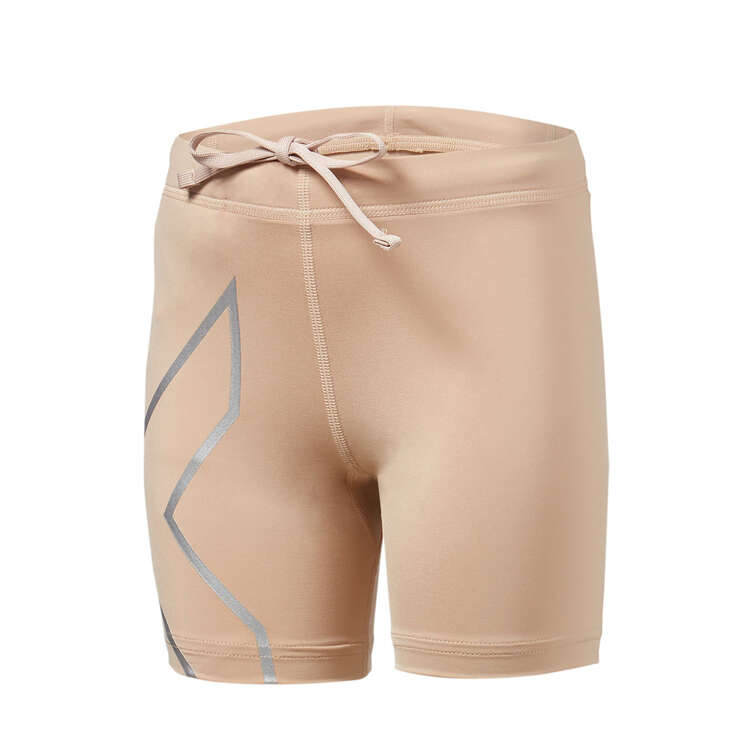 2XU Girls Compression Half Shorts, Beige, rebel_hi-res