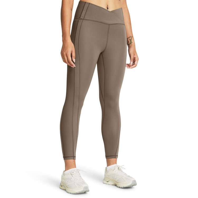 Under Armour Womens Meridian Crossover Ankle Tights, Taupe, rebel_hi-res