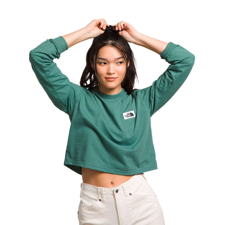 The North Face Womens Heritage Patch Longsleeve Tee Green XS, Green, rebel_hi-res
