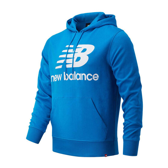 New Balance Mens Stacked Logo Pullover Hoodie, Blue, rebel_hi-res