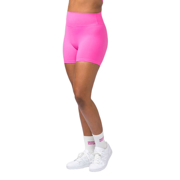 Muscle Nation Womens Instinct Scrunch Midway Shorts Pink XS, Pink, rebel_hi-res