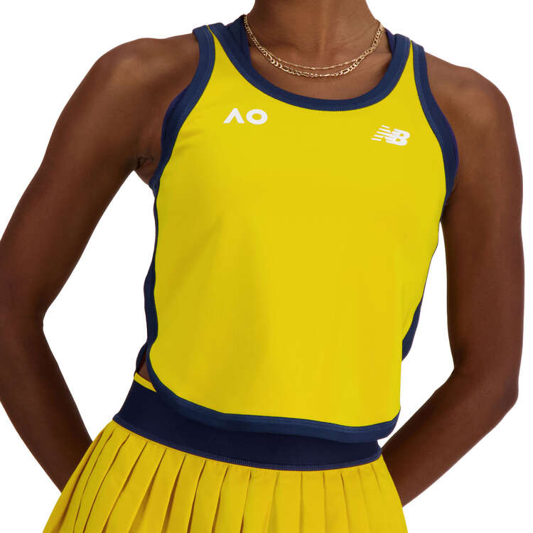 New Balance Womens AO Cropped Tournament Tennis Tank, Lemon, rebel_hi-res