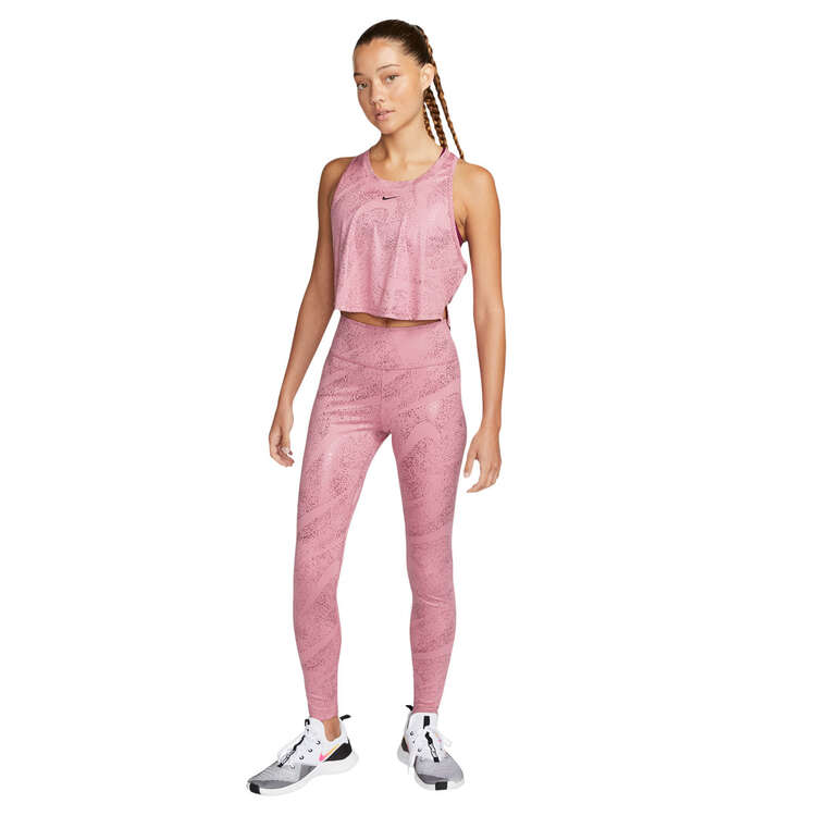 Nike One Womens Mid-Rise Printed Tights, Pink, rebel_hi-res