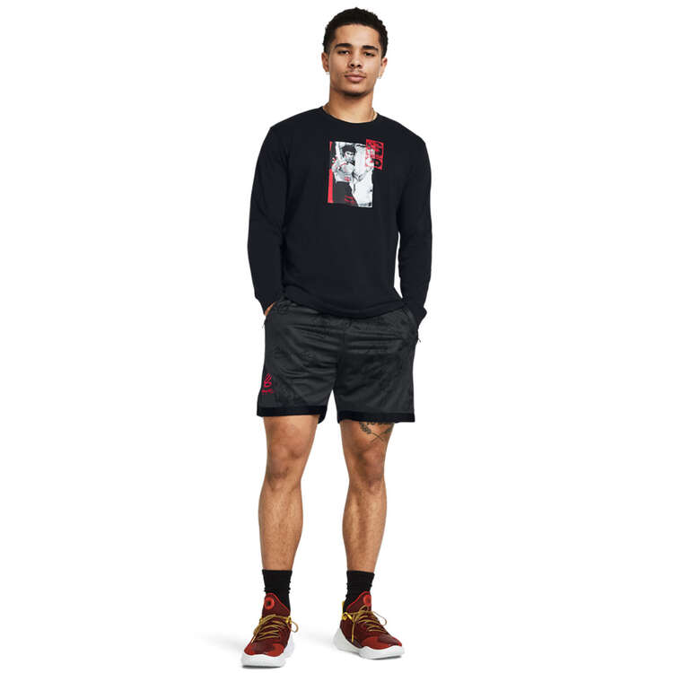 Under Armour Mens Curry Bruce Lee Lunar New Year Fire Long Sleeve Basketball Tee, Black, rebel_hi-res