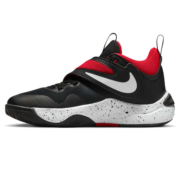 Nike Team Hustle D 11 GS Kids Basketball Shoes, Black/Red, rebel_hi-res