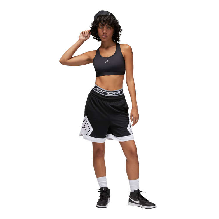 Jordan Womens Medium-Support Padded Jumpman Sports Bra, Black/White, rebel_hi-res