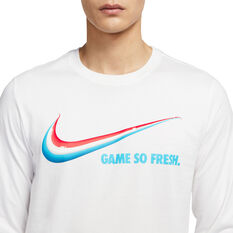 Nike Mens Long Sleeve Basketball Tee White/Blue S, White/Blue, rebel_hi-res