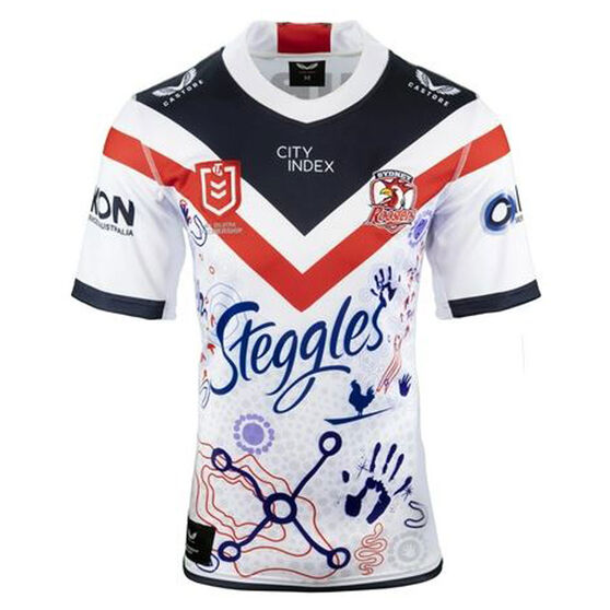Sydney Roosters 2022 Kids Indigenous Jersey White M, White, rebel_hi-res