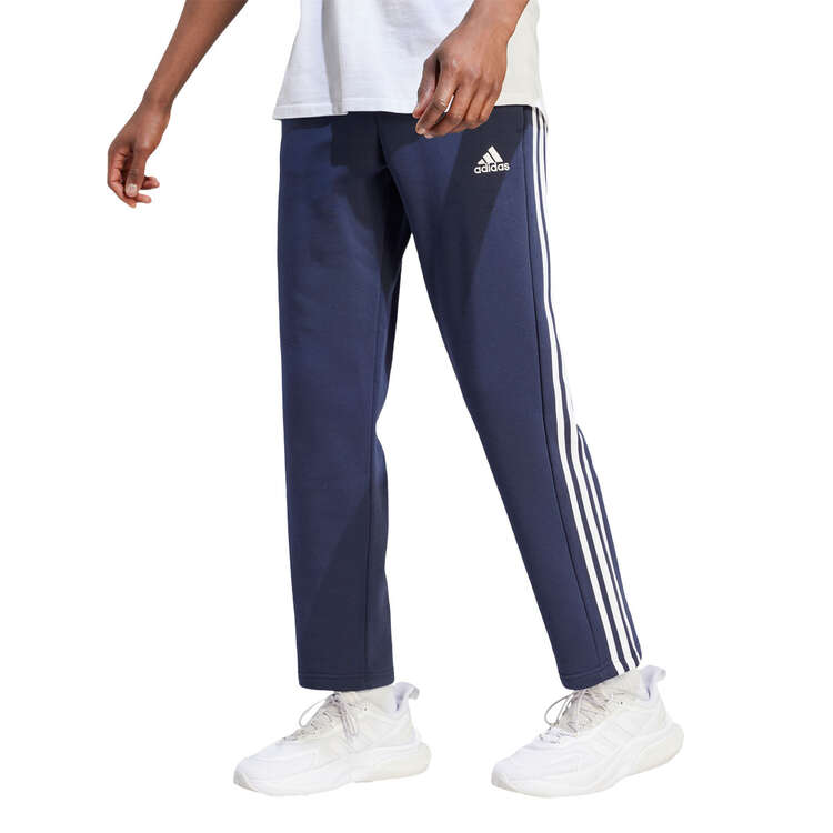 adidas Mens Essentials Fleece Open Hem 3-Stripes Pants, Navy/White, rebel_hi-res
