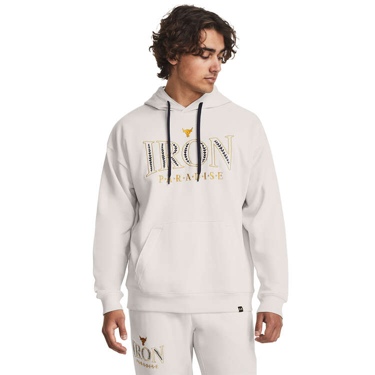 Under Armour Project Rock Mens Rival Hoodie White S, White, rebel_hi-res