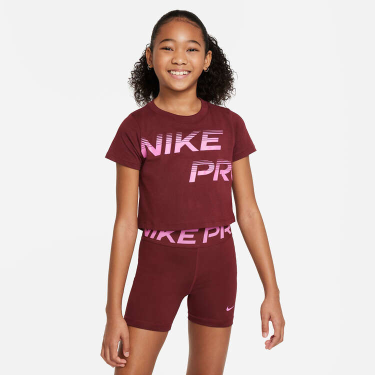 Nike Girls Pro Dri-FIT Cropped Tee Red XS, Red, rebel_hi-res