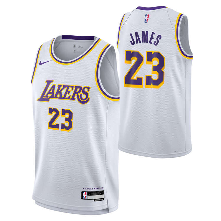 Nike Youth Los Angeles Lakers LeBron James 2023/24 Association Basketball Jersey White M, White, rebel_hi-res