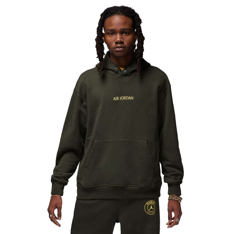 Nike PSG X Jordan Mens Wordmark Fleece Pullover Hoodie Green S, Green, rebel_hi-res