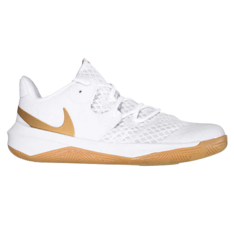 Nike Hyperspeed Court LE Womens Netball Shoes, White/Gold, rebel_hi-res