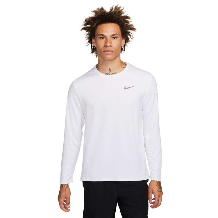 Nike Mens Dri-FIT Miler UV Running Long Sleeve Tee White S, White, rebel_hi-res