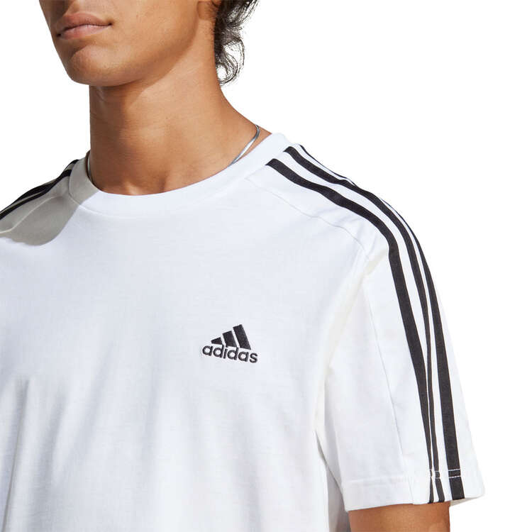 adidas Mens Essentials Single Jersey 3-Stripes Tee, White/Black, rebel_hi-res