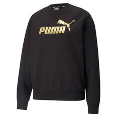 Puma Womens Essentials Metallic Logo Sweatshirt Black XS, Black, rebel_hi-res