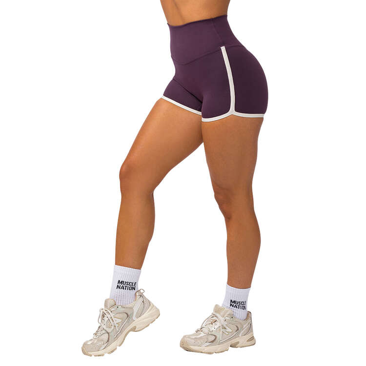 Muscle Nation Womens Retro Everyday Shorty Shorts Plum XS, Plum, rebel_hi-res