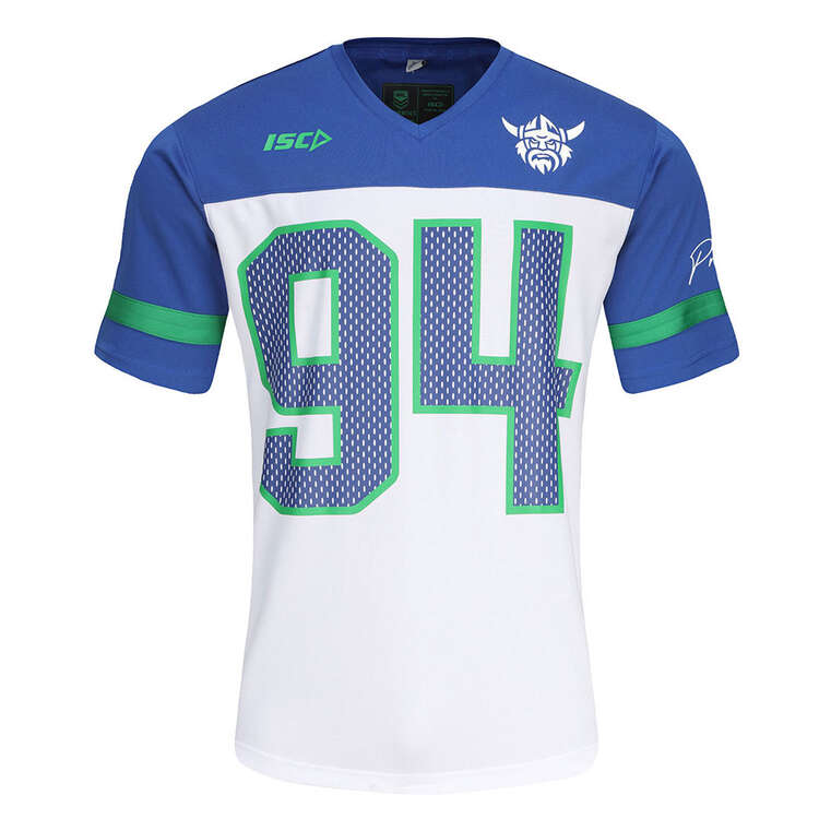 Canberra Raiders 2024 Mens 94 Grid Iron Jersey White S, White, rebel_hi-res