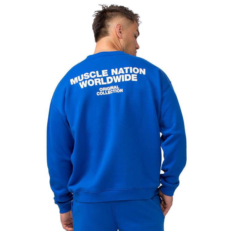 Muscle Nation Mens Worldwide Crew Pullover Blue S, Blue, rebel_hi-res