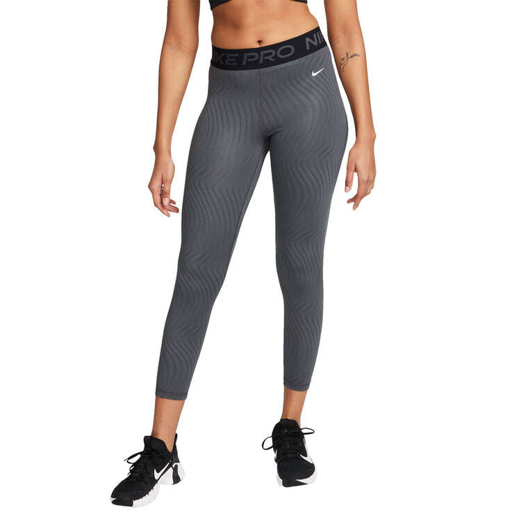 Nike Pro Womens Mid-Rise 7/8 Printed Leggings Black XS, Black, rebel_hi-res