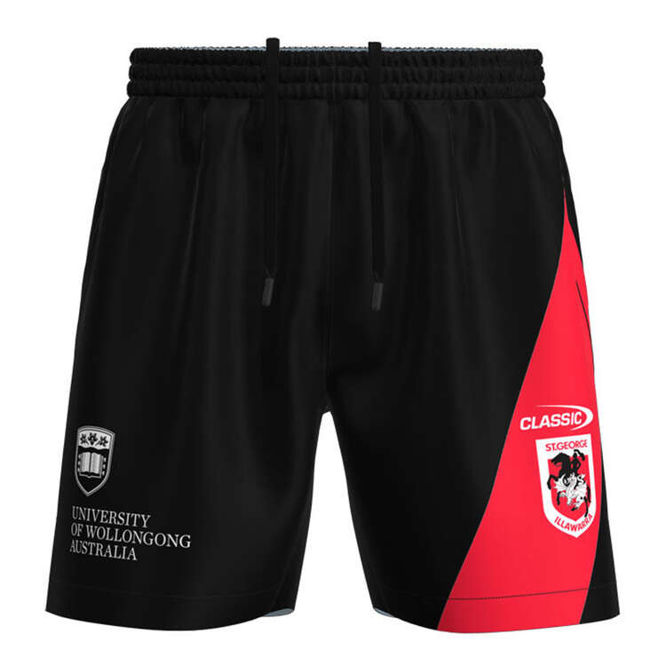St George Illawarra Dragons 2023 Mens Training Shorts Black XL, Black, rebel_hi-res