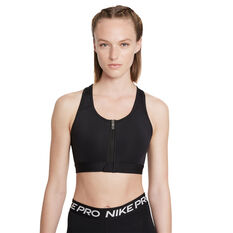 Nike Womens Dri-FIT Swoosh Zip Front Sports Bra Black XS, Black, rebel_hi-res