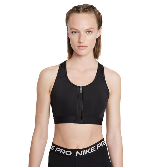 Nike Womens Dri-FIT Swoosh Zip Front Sports Bra, Black, rebel_hi-res
