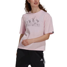 adidas Womens Soft Floral Logo Graphic Tee Pink XS, Pink, rebel_hi-res