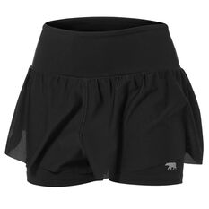 Running Bare Womens Ab Waisted 2 In 1 Shorts Black 8, Black, rebel_hi-res
