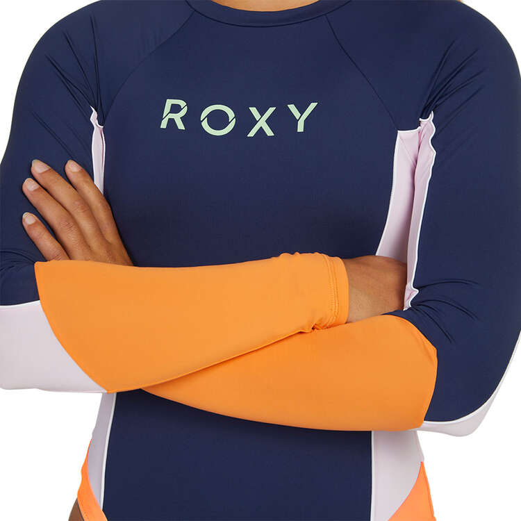Roxy Womens Lakana Active Longsleeve Onesie Swimsuit, Grey/Orange, rebel_hi-res