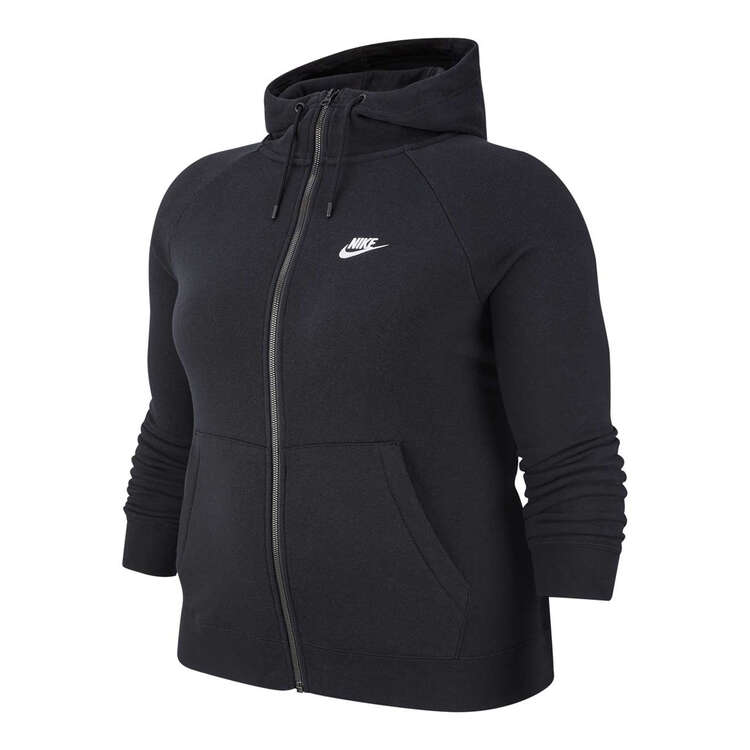 Nike Womens Sportswear Essentials Full Zip Hoodie Plus Black 3XL, Black, rebel_hi-res