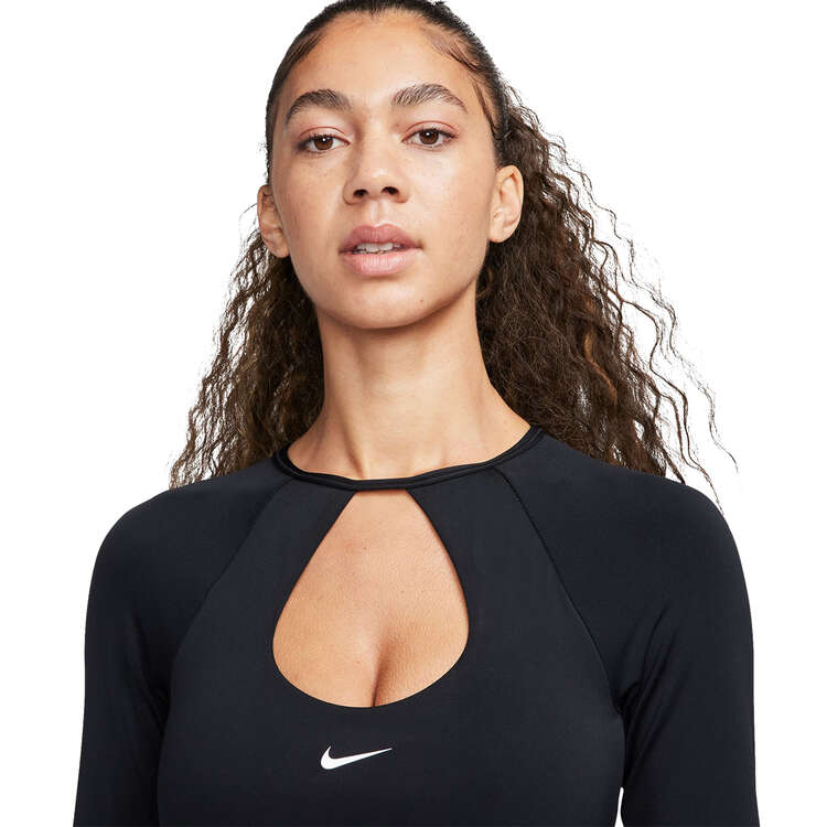 Nike Womens Long Sleeve Cropped Sports Bra, Black, rebel_hi-res