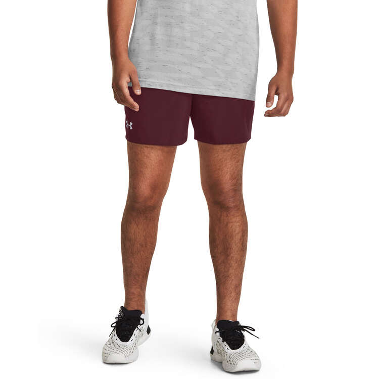 Under Armour Mens Qualifier Performance 5inch Shorts, Maroon, rebel_hi-res