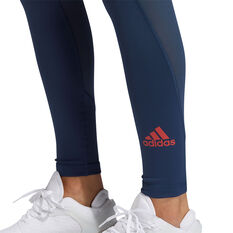adidas Womens TechFit 3-Stripes Long Tights Blue XS, Blue, rebel_hi-res