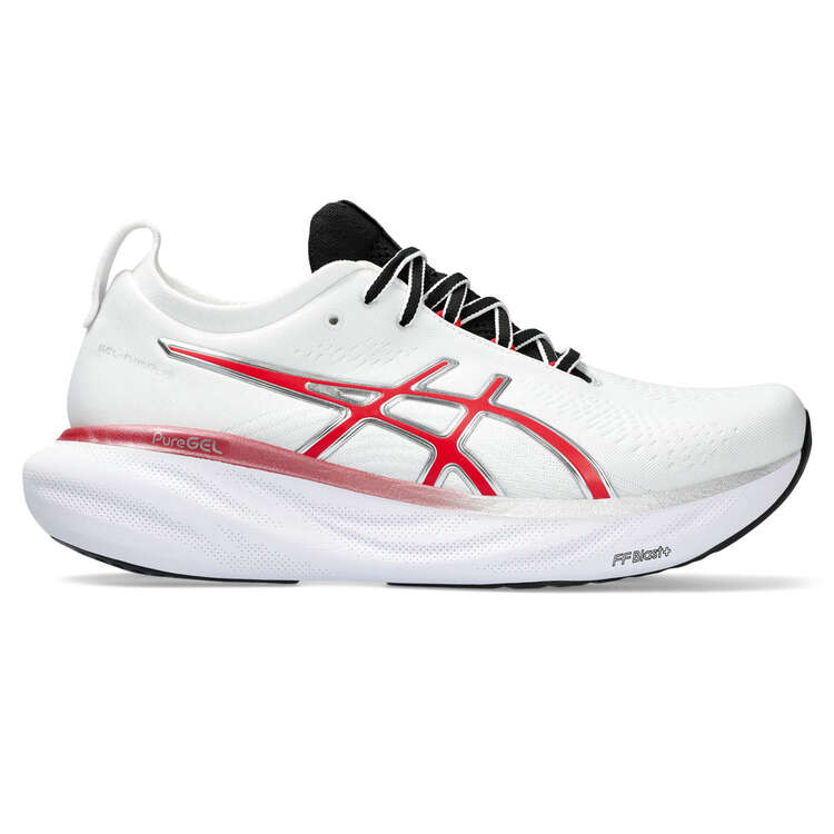 Asics GEL Nimbus 25 Anniversary Mens Running Shoes, White/Red, rebel_hi-res
