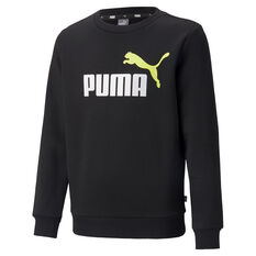 Puma Boys Essential Two Toned Big Logo Crew, Black, rebel_hi-res