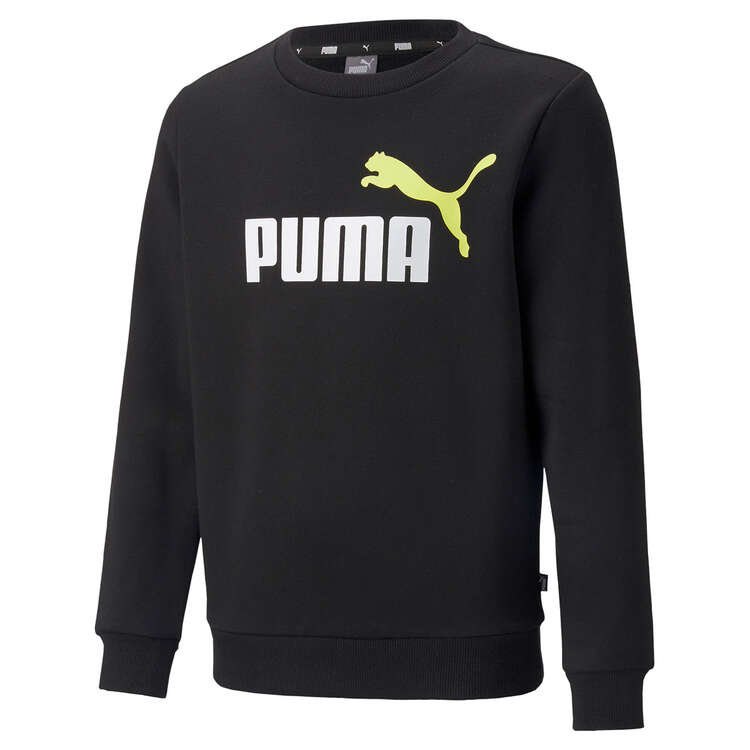 Puma Boys Essential Two Toned Big Logo Crew Black XS, Black, rebel_hi-res