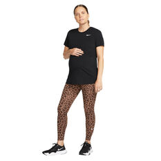 Nike Womens High-Waisted Leopard Print Maternity Tights Black XS, Black, rebel_hi-res