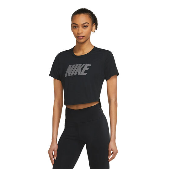 Nike Womens Dri-FIT One Standard Fit Cropped Tee, Black, rebel_hi-res