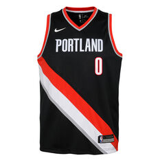Nike Portland Trail Blazers Damian Lillard 2019/20 Kids Icon Edition Swingman Jersey Black / Red S, Black / Red, rebel_hi-res