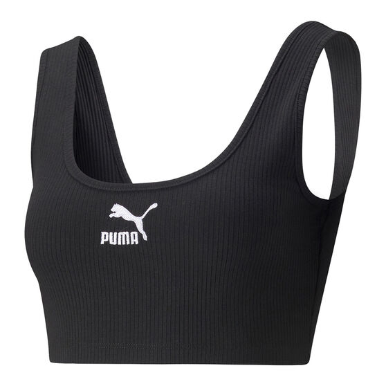 Puma Womens Classics Ribbed Crop Top, Black, rebel_hi-res