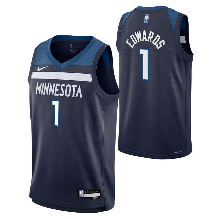 Nike Youth Minnesota Timberwolves Anthony Edwards 2023/24 Icon Basketball Jersey, Navy, rebel_hi-res