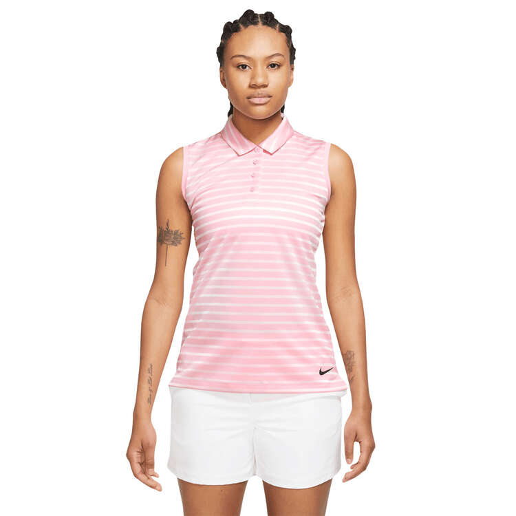 Nike Womens Dri-FIT Victory Sleeveless Striped Polo Pink XS, Pink, rebel_hi-res