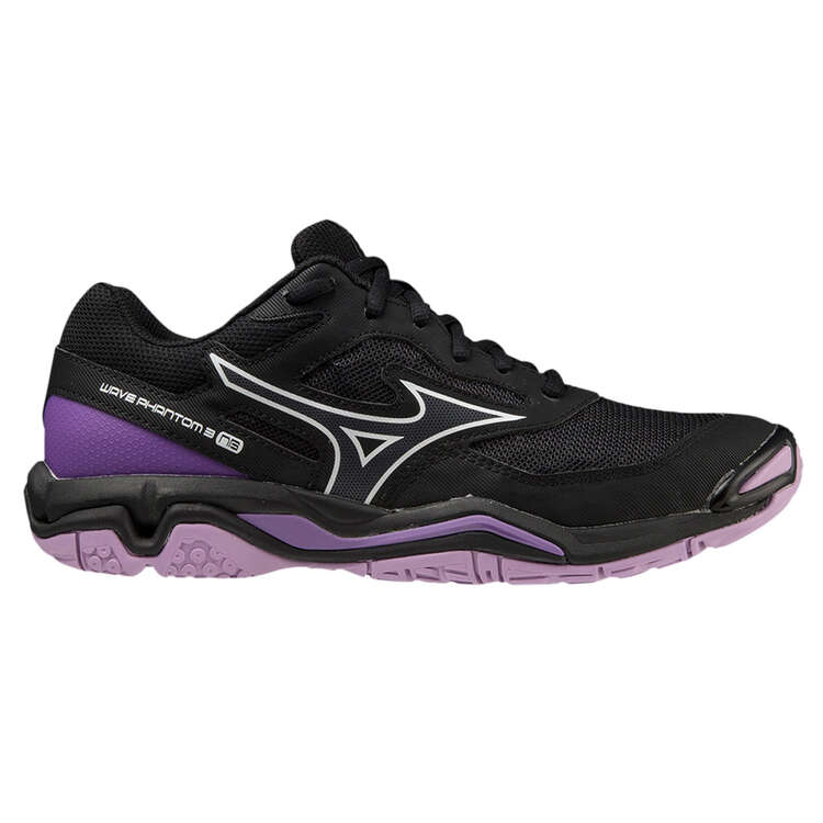 Mizuno Wave Phantom 3 NB Womens Netball Shoes, Black/Purple, rebel_hi-res
