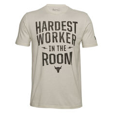 Under Armour Mens Project Rock Hardest Worker Tee White XS, White, rebel_hi-res
